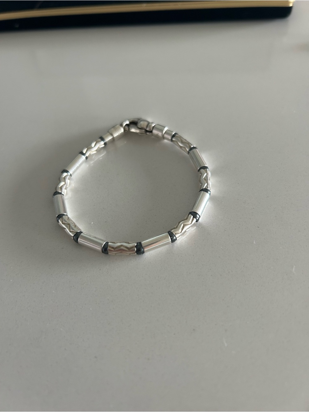 Tiffany & Co Sterling Silver Aztec Etched Bead Bracelet 7.5” Germany 925 - Picture 3 of 9